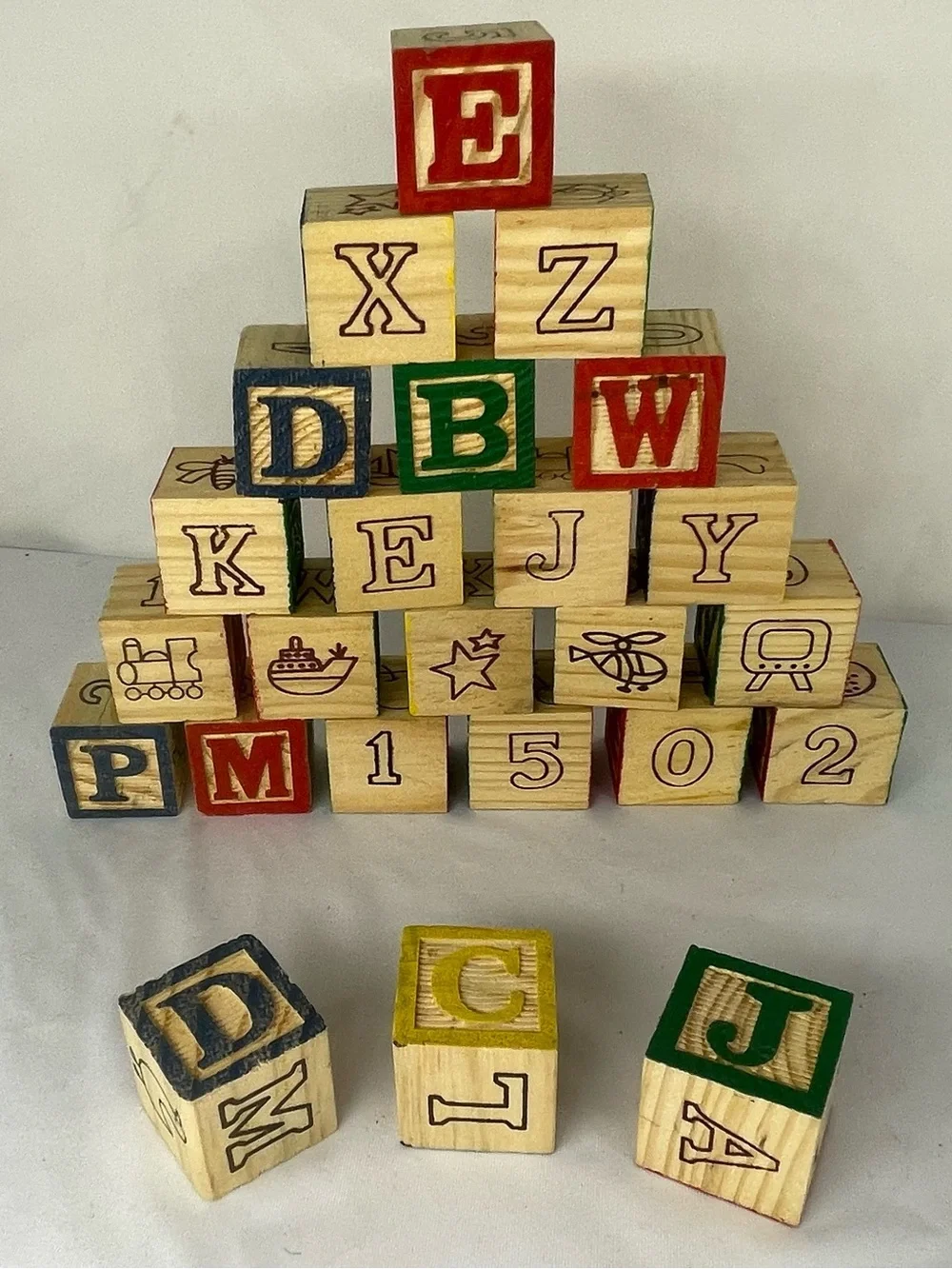 Wooden Alphabet Pull Wagon with Colorful Letter Blocks - Red Wheels